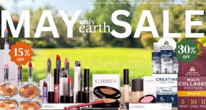 May promotions sale featuring Ancient Nutrition Peptides Gabriel Zuzu Luxe and The Only Earth brand supplements with sale percentages at The Only Earth High Point NC