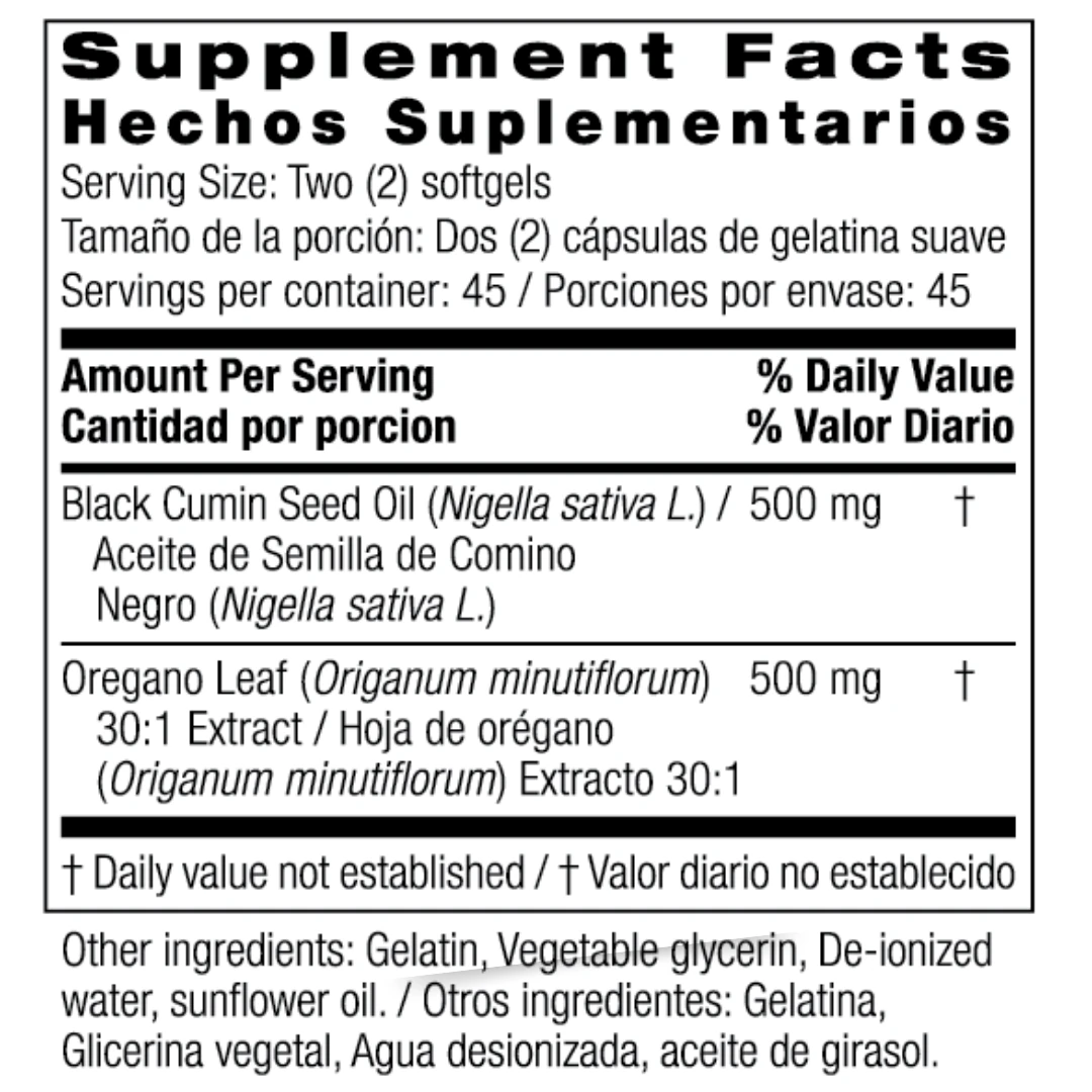 Bio Nutrition Black Seed and Oil of Oregano 90 Softgels - Image 2